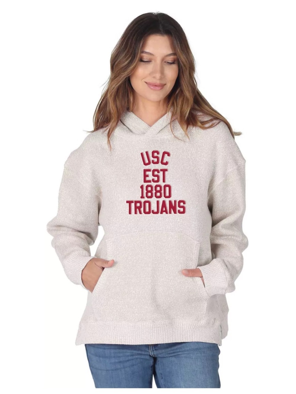 chicka-d Women's USC Trojans Natural Spirit Fleece Weekender Pullover Hoodie M